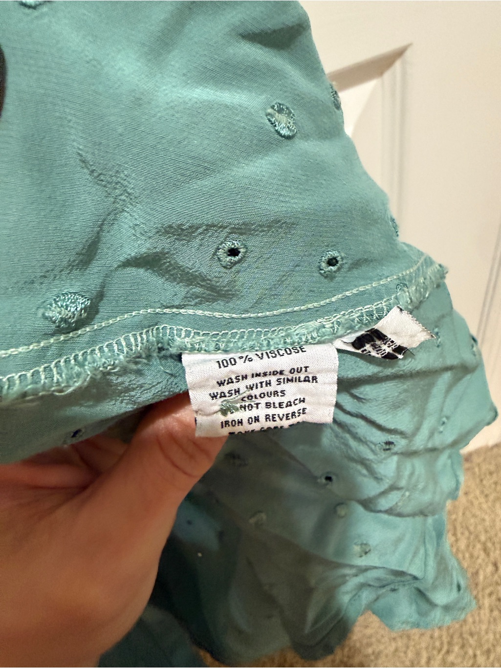 Button-Front Teal Midi Dress With Subtle Dot Texture — image 6 of 6